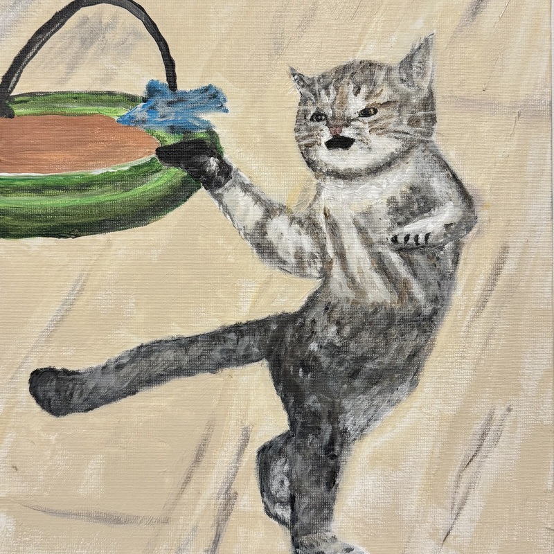 Pico, the Birder

Taken from a video image as Pico twisted and stretched to paw at a toy.

Completed January 23rd, 2026