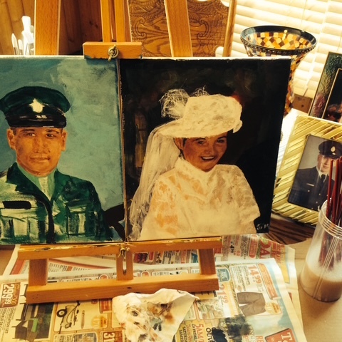 Unfinished attempt at self portrait and my spouse.