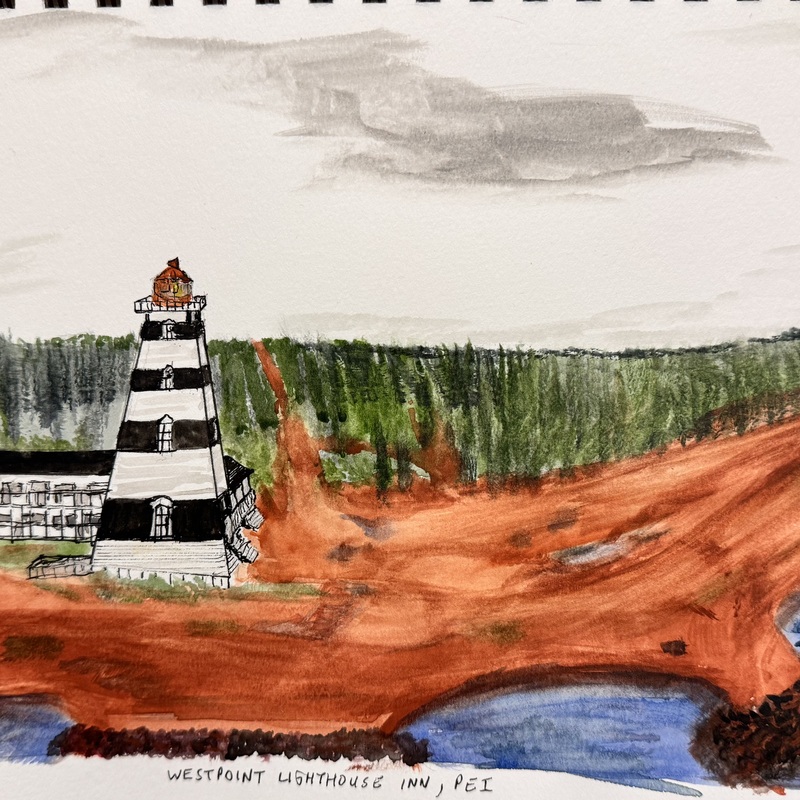 Westpoint Lighthouse, PEI

Pieced together several photos in my head to get this perspective. 
Completed 8 Aug, 2025

Watercolour on Cold press paper
8 x 12